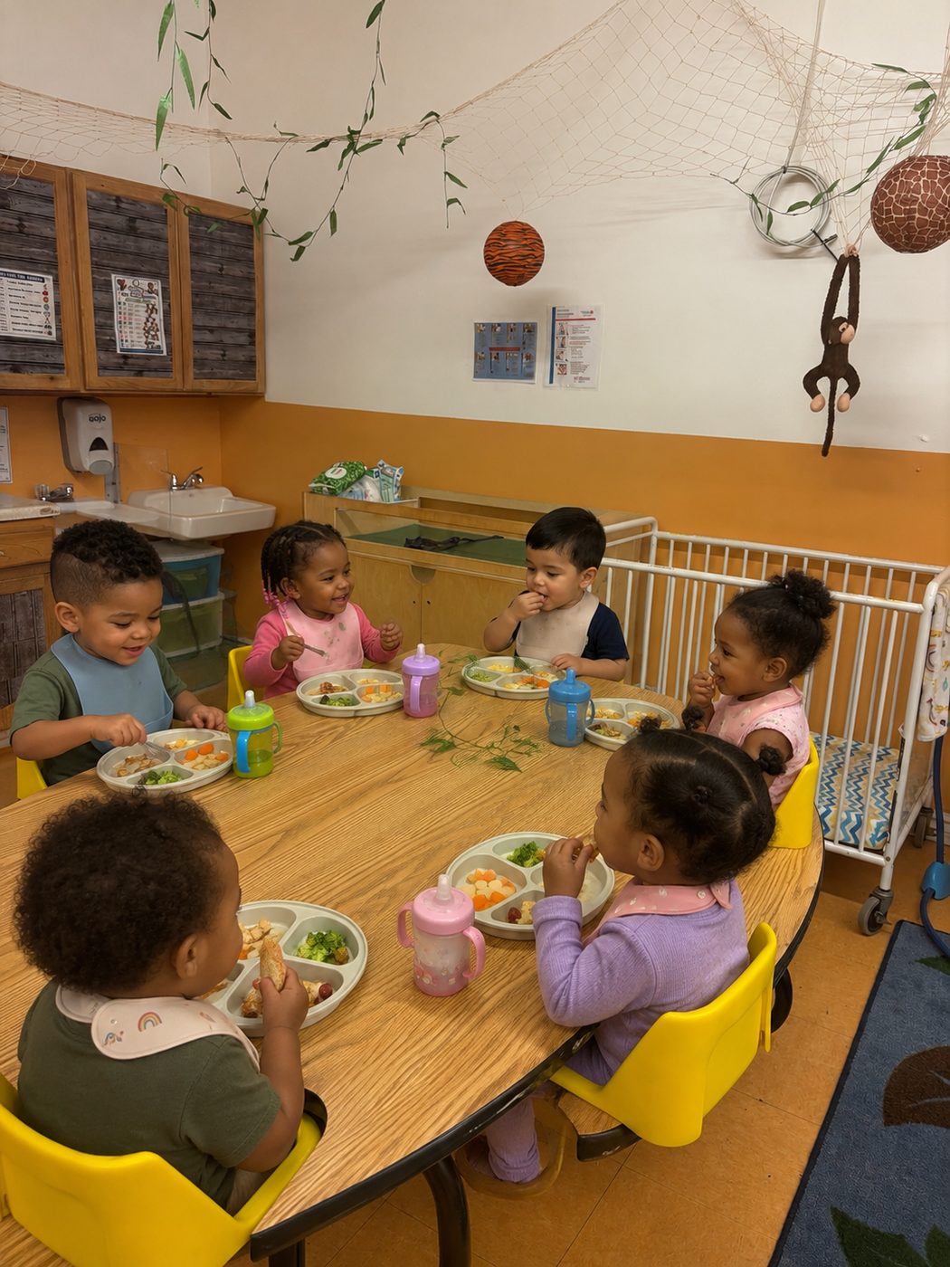Toddlers eating a balanced meal together